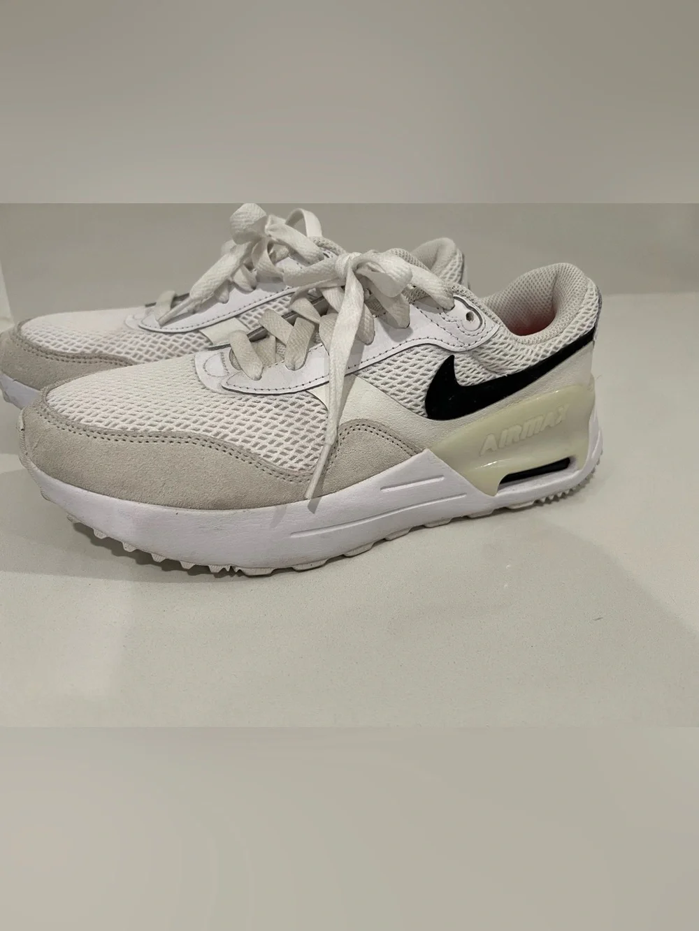 Nike Women’s White Cream Athletic Air Max Sneakers with Black Swoosh